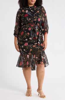 Eliza J Floral Ruched Sleeve Dress