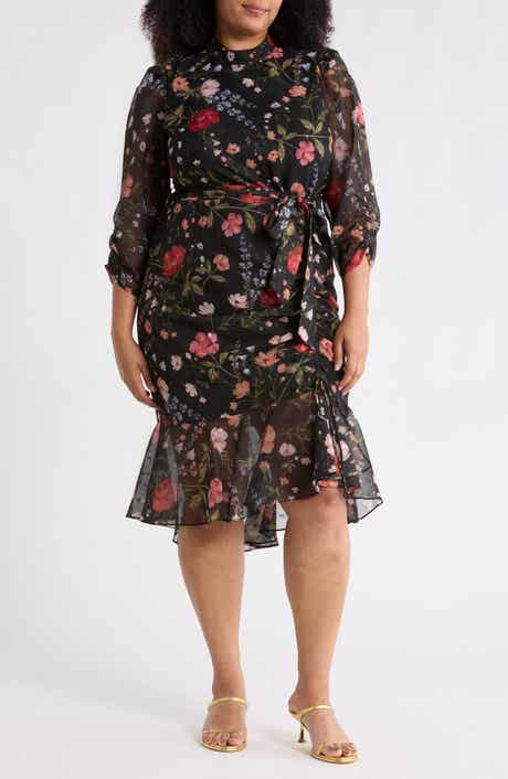 Eliza J Floral Ruched Sleeve Dress