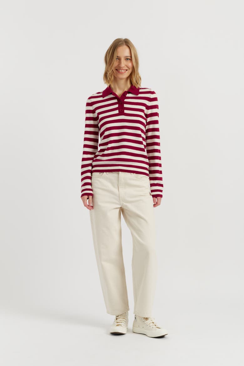 Wool-Cashmere Stripe Collared Sweater, Main, color, Cherry
