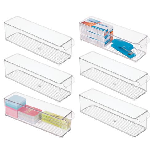 Basic Stackable Fridge Storage Bin With Handle, Set Of 6, Clear, Made In Transparent