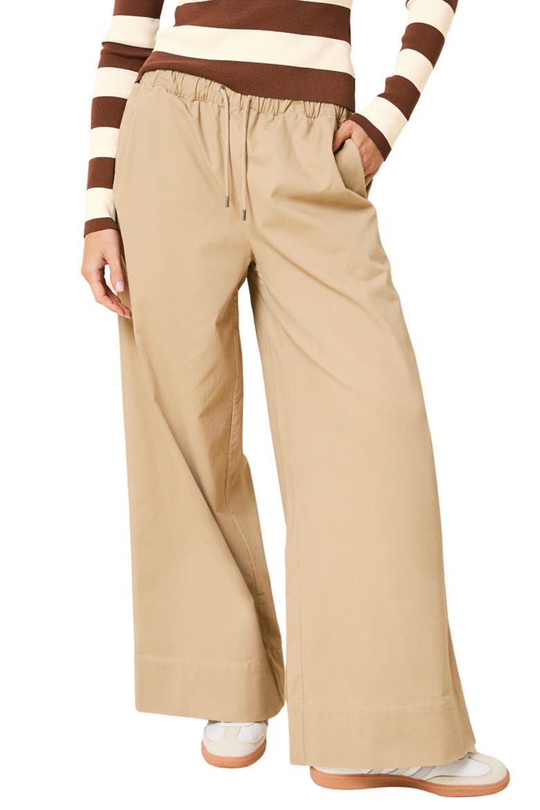 The Flynn Stretch Cotton Drawstring Wide Leg Pants, Main, color, CAMEL