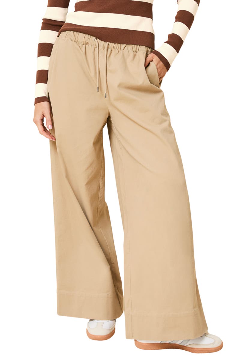 Solid & Striped The Flynn Stretch Cotton Drawstring Wide Leg Pants, Main, color, Camel