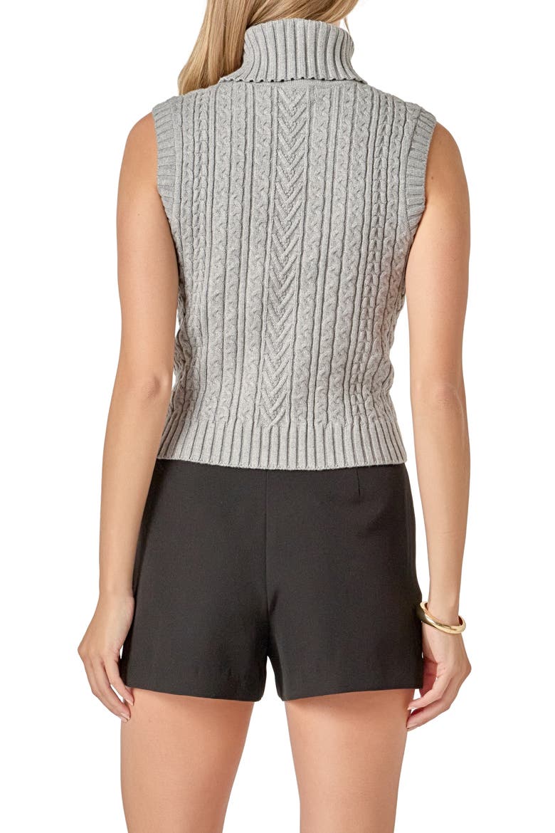 Cable Stitch Sleeveless Turtleneck Sweater, Alternate, color, GREY