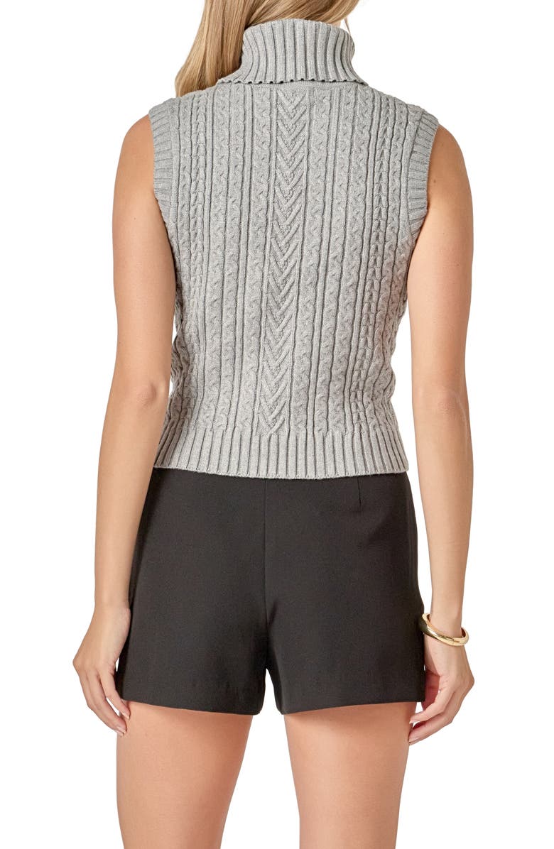 English Factory Cable Stitch Sleeveless Turtleneck Sweater, Alternate, color, Grey