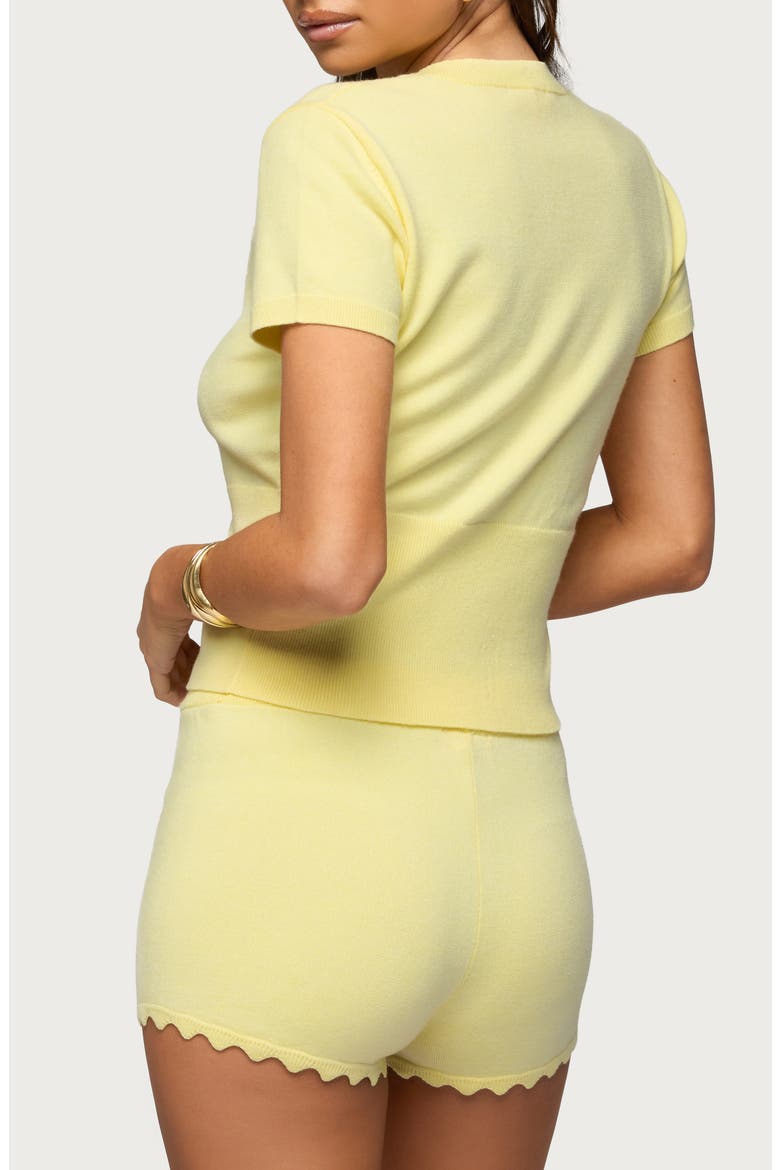 Rosie Scallop Placket Short Sleeve Cardigan, Alternate, color, YELLOW