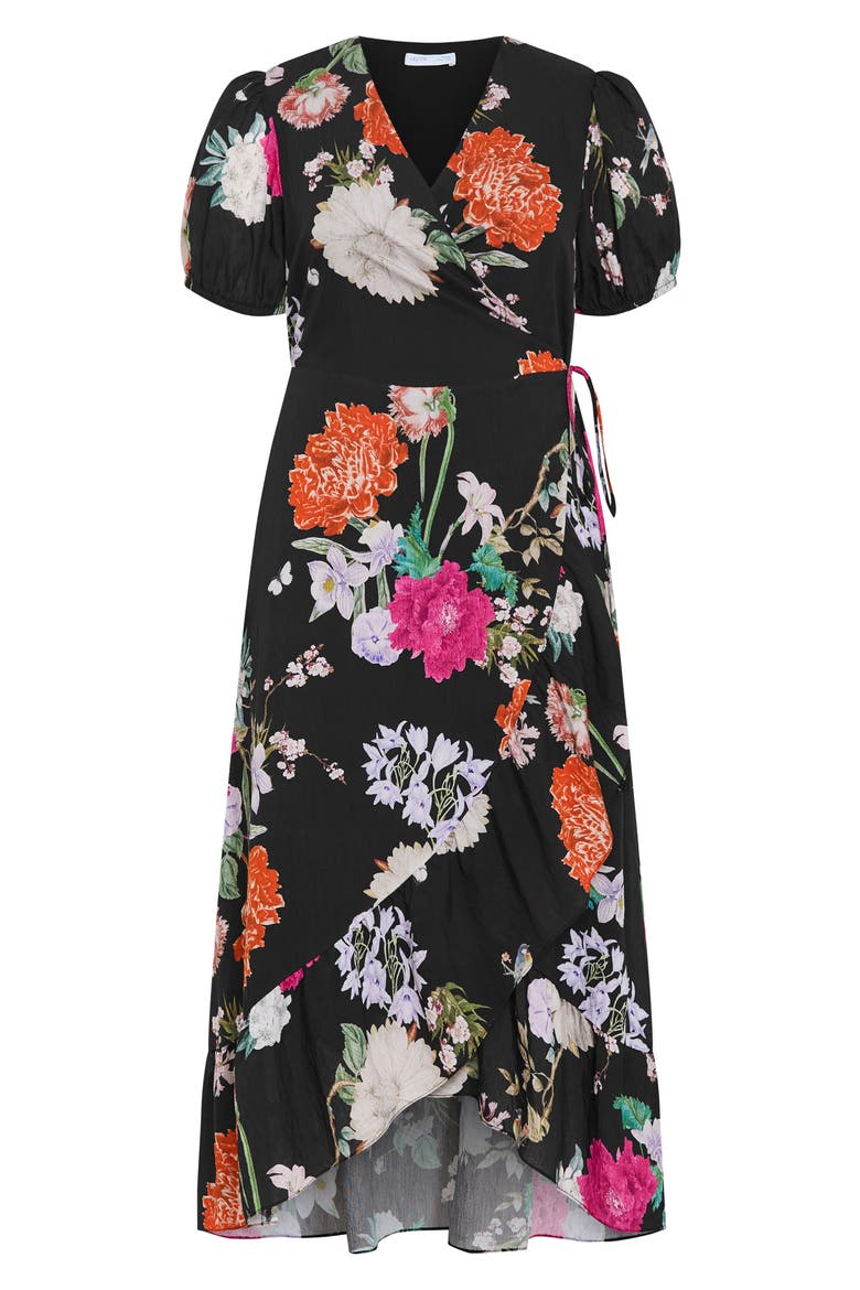 Belle Floral Print Wrap Dress, Alternate, color, BLACK BOTANIQUE
