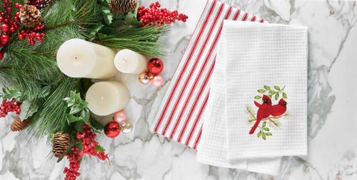 C & F Home C&f Home Song Bird Cardinals Waffle Weave Cotton Kitchen Towel In White