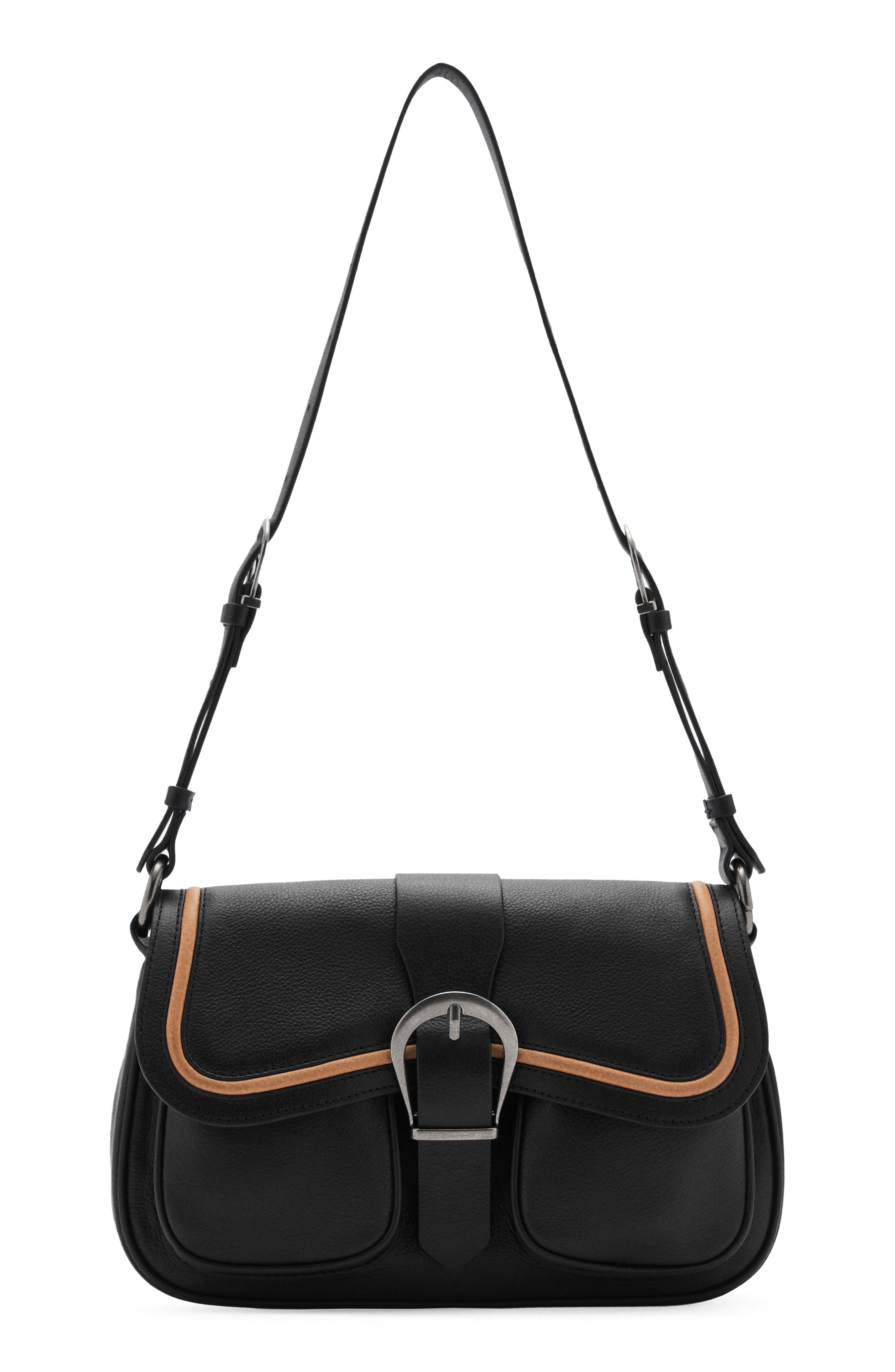 MANGO Buckle Leather Shoulder Bag, Main, color, 