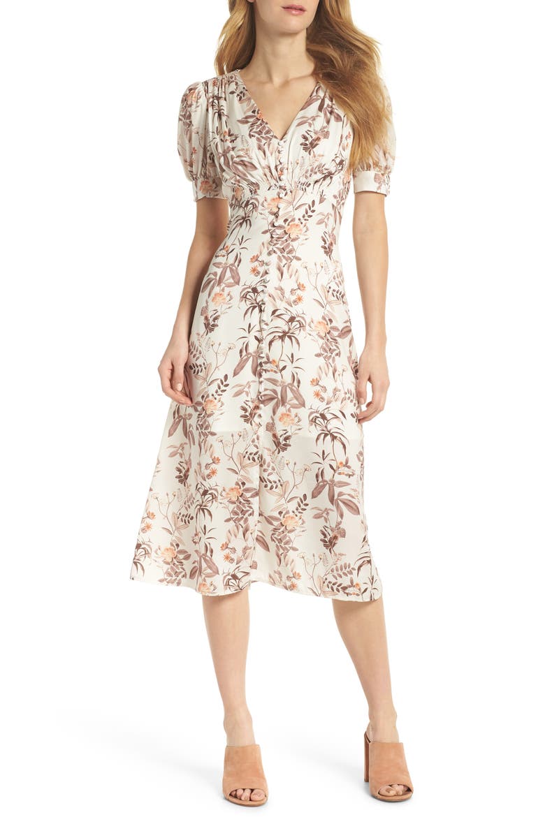 Lauren Botanical Garden Print Midi Dress (Nordstrom Exclusive), Main, color, BEIGE/ ORANGE