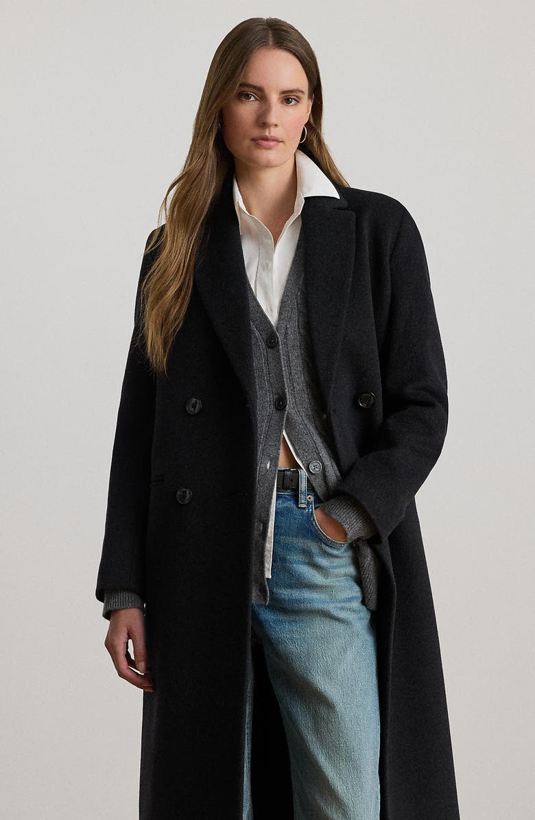 Lauren Ralph Lauren Double Breasted Wool Blend Reefer Coat, Alternate, color, Charcoal