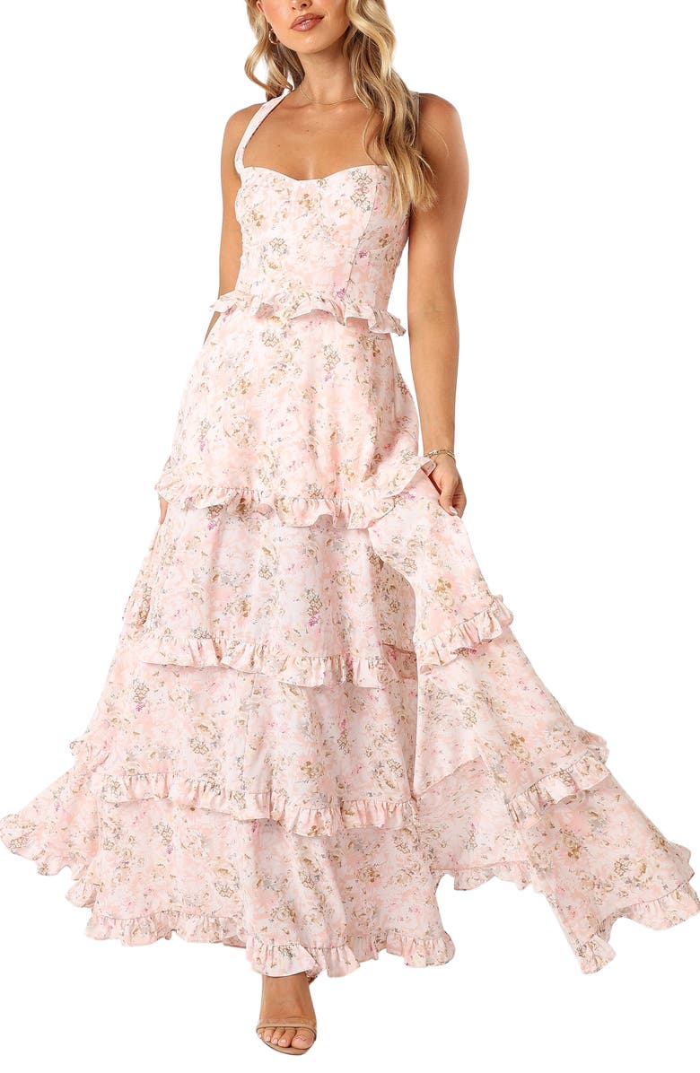 Petal & Pup Lillee Floral Print Tiered Maxi Dress, Main, color, Pink Floral