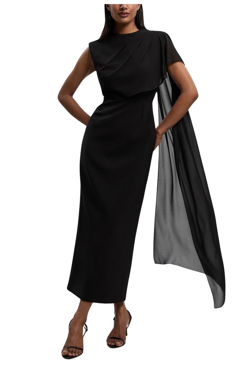 Karen Millen Tailored Cape Drape Maxi Dress, Alternate, color, Black