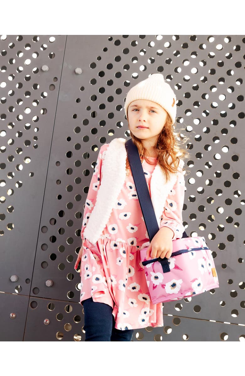 Deux par Deux Girl's Printed Long Sleeve Dress Pink With White Flowers, Alternate, color, 