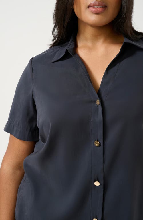 Estelle Dusky Dune Short Sleeve Button-up Shirt In Midnight Navy