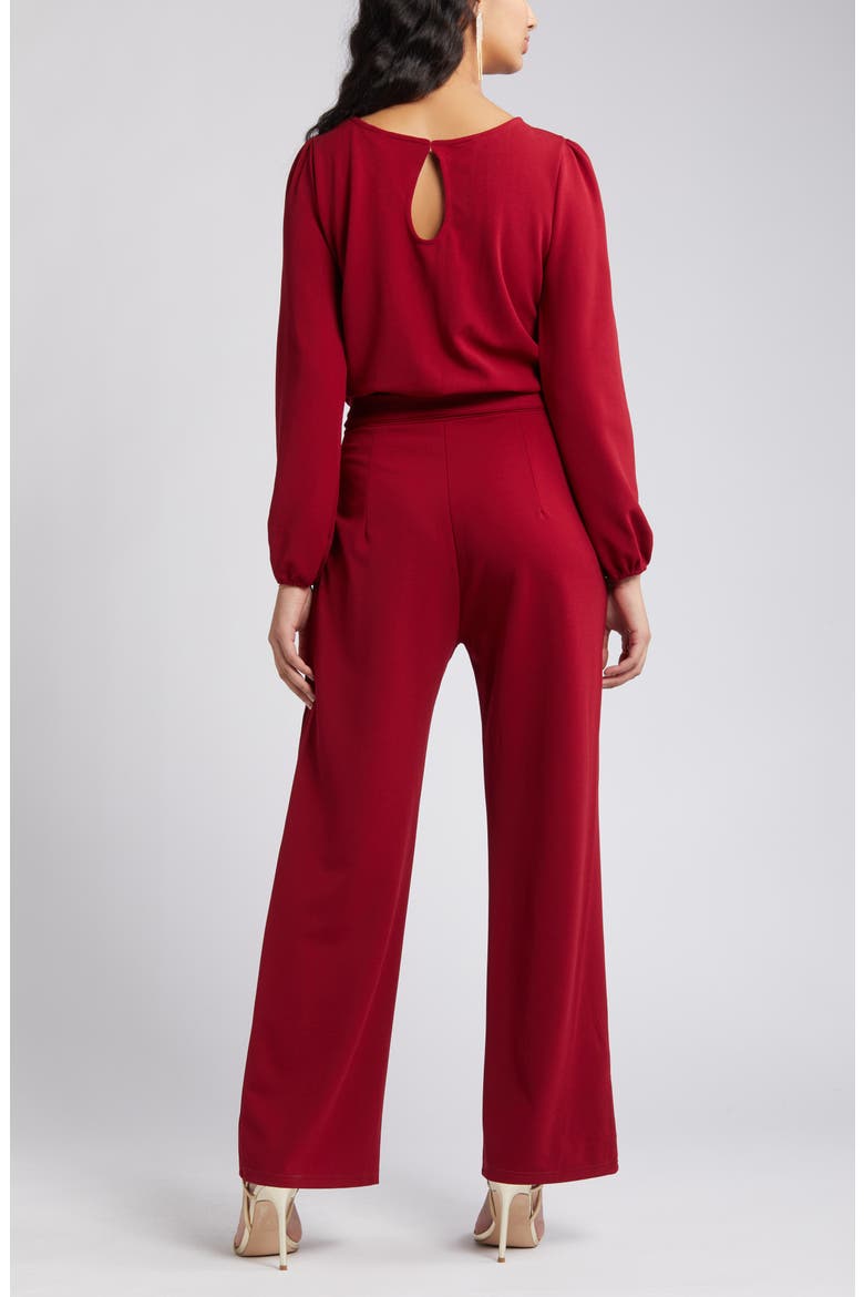 Joy Long Sleeve Tie Waist Jumpsuit, Alternate, color, BURGUNDY