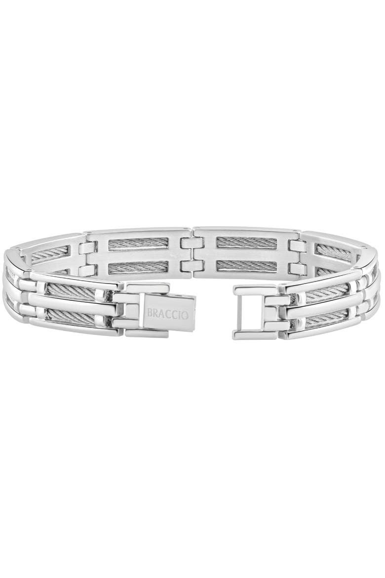 Men's Steel Single Tone Double Wired 11.5mm Wide Link Flexible 8.5" Bracelet, Alternate, color, Stainless Steel