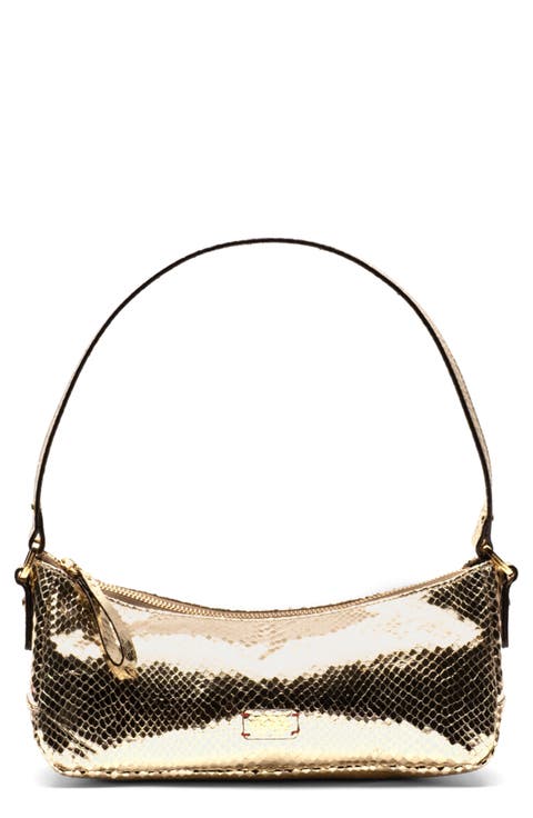 Mia Snakeskin Embossed Metallic Leather Shoulder Bag