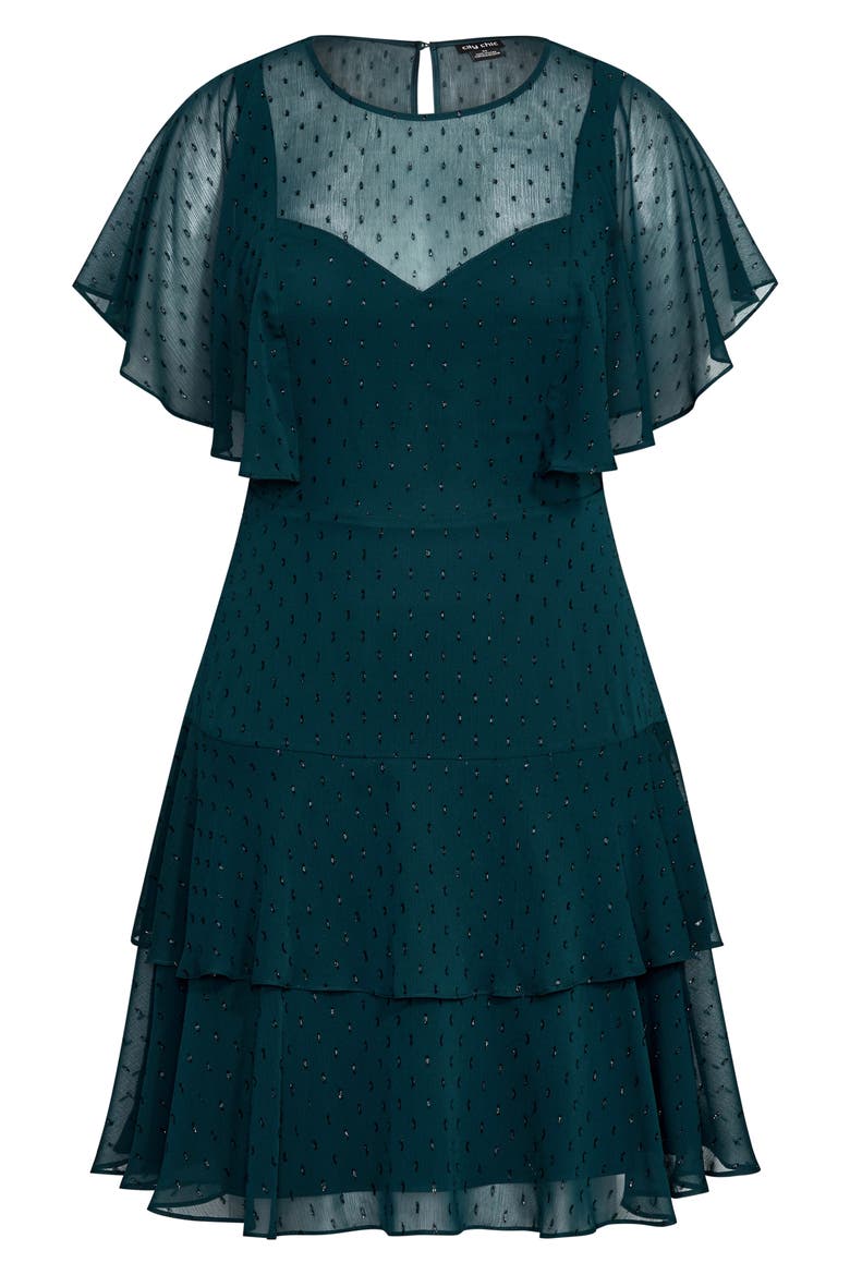 Metallic Textured Dot Ruffle Dress, Alternate, color, EMERALD