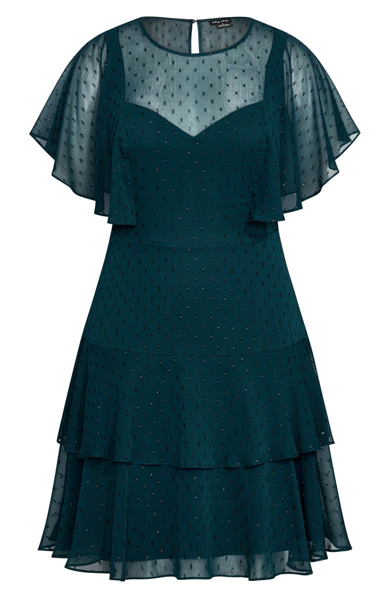 City Chic Metallic Textured Dot Ruffle Dress, Alternate, color, 