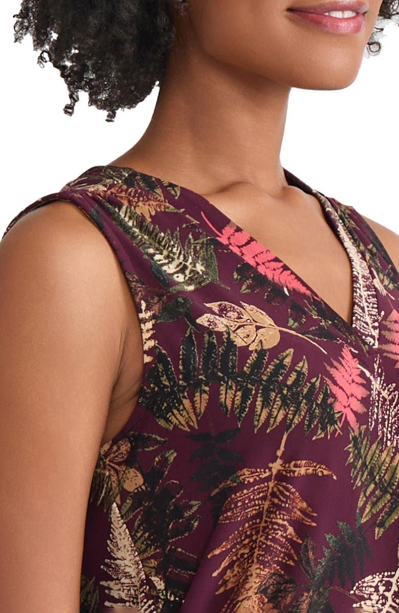 Jones New York Pleated V-Neck Shell Top, Alternate, color, Wine Plum Multi