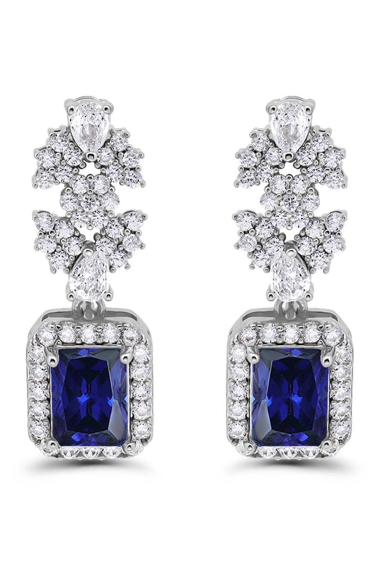 Emerald Cut Cubic Zirconia Drop Earrings, Main, color, SILVER/ BLUE