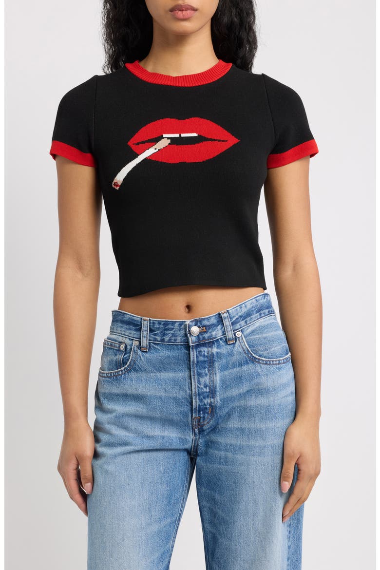 Groupie Knit Graphic Baby Tee, Main, color, BLACK SMOKING MOUTH