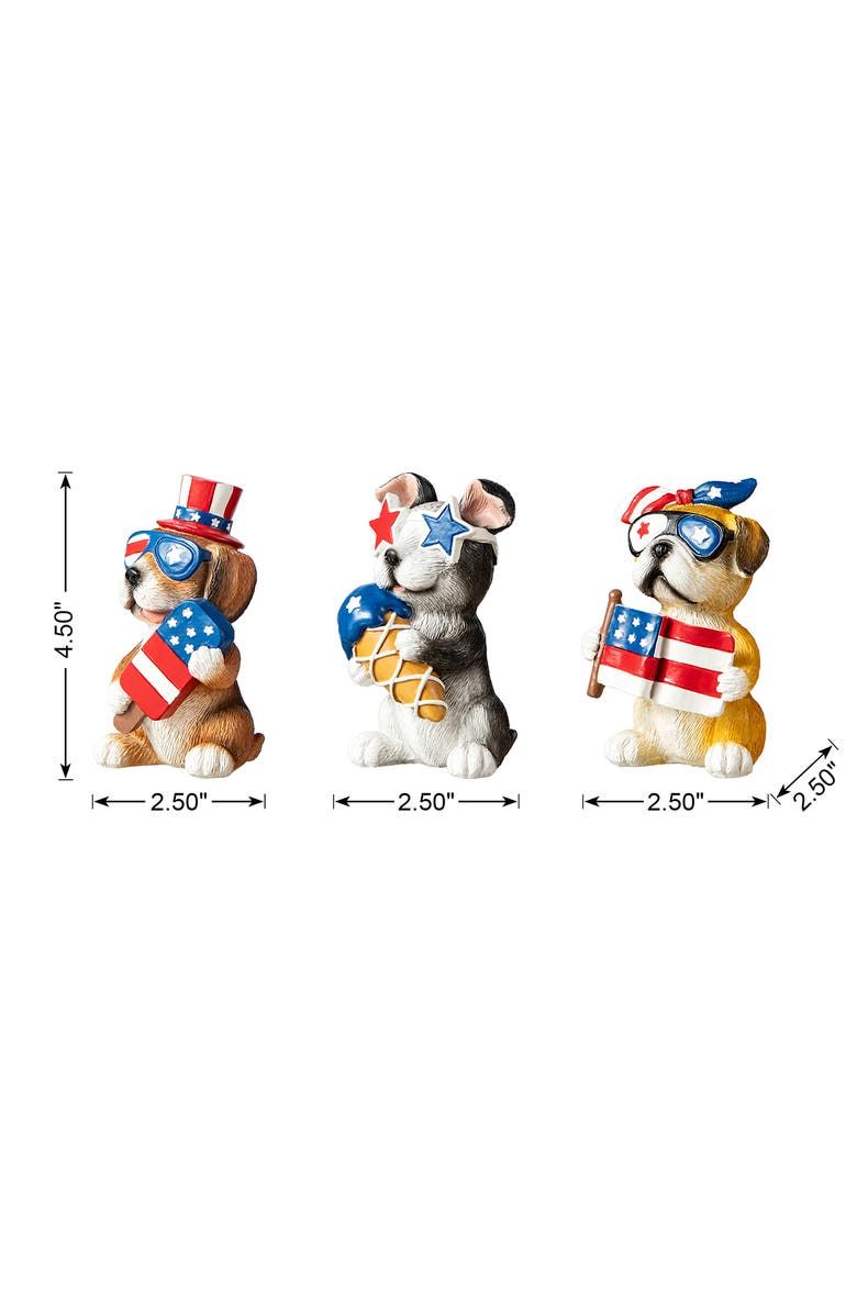 Glitzhome 4.5"H Set of 3 Patriotic Americana Resin Gogs Table Decor, Alternate, color, 