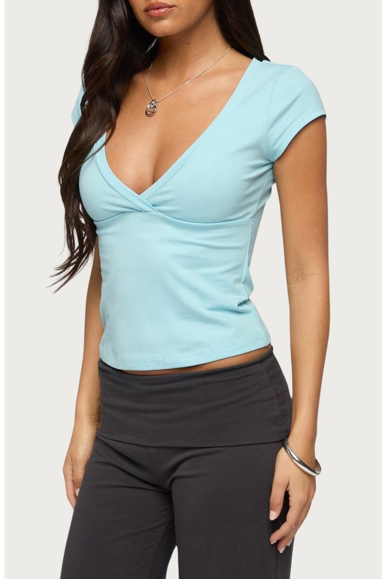Penelopy Overlap V-Neck T-Shirt, Alternate, color, LIGHT-BLUE