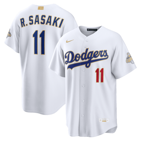 Men's Nike Roki Sasaki White Los Angeles Dodgers 2026 Gold Collection Stadium Jersey