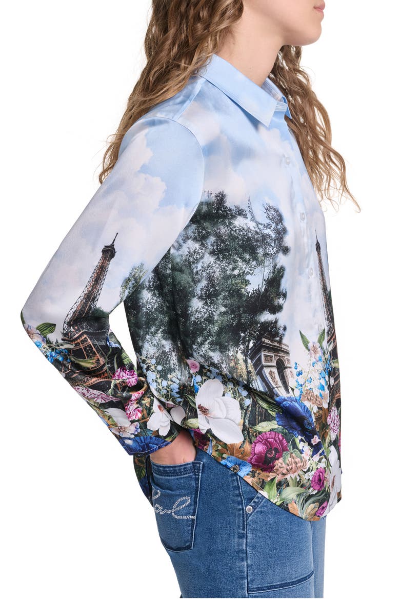 Eiffel Tower Button-Up Top, Alternate, color, STEEL BLUE MULTI