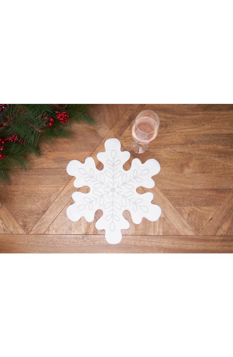 C&F Home Sparkle Snowflake Round Placemats Set of 6, 17", Alternate, color, White
