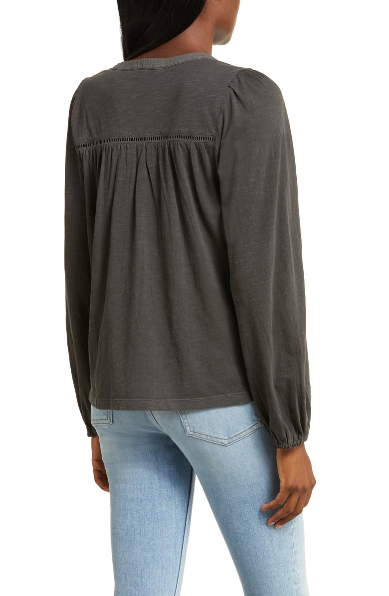 Lucky Brand Lace Pintuck Yoke Cotton Peasant Top, Alternate, color,