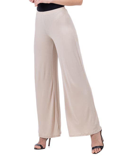 24seven Comfort Apparel Petite Comfortable Solid Color Palazzo Wide Leg Pants In Neutral