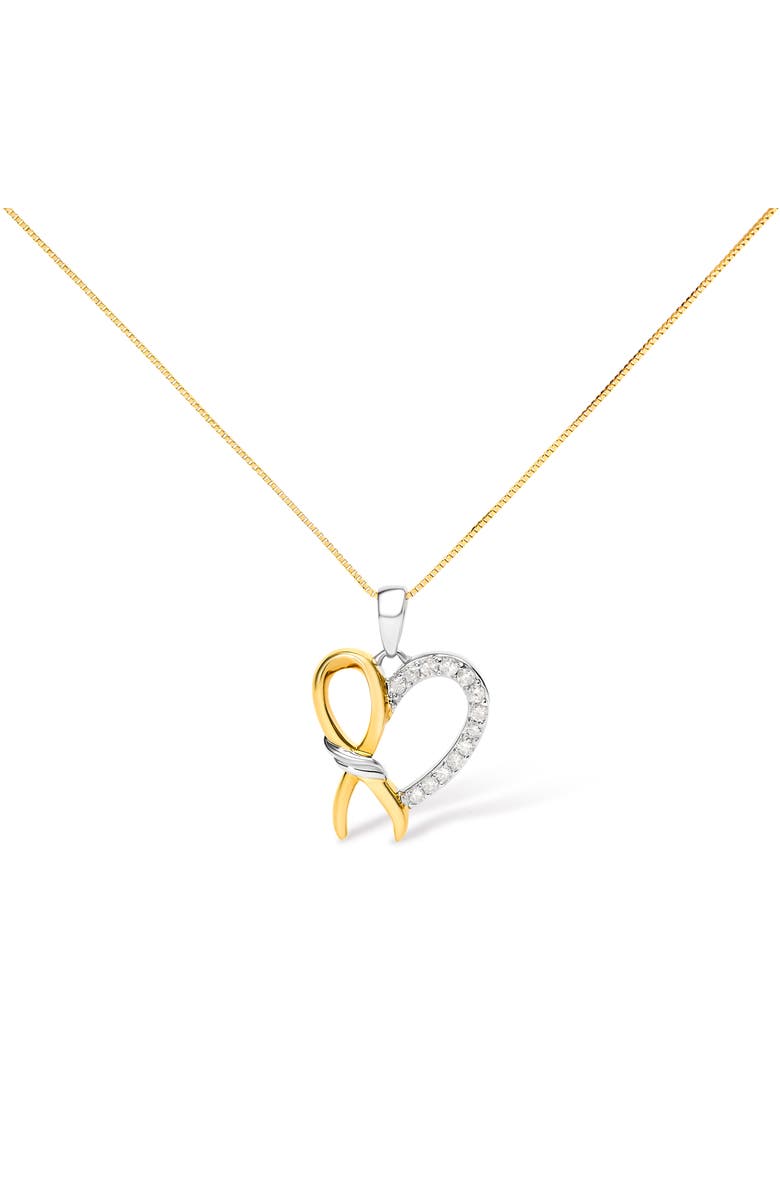 Haus of Brilliance 10K Yellow Gold Plated Silver 1/5 Cttw Diamond Ribbon Heart Pendant Necklace, Main, color, Yellow