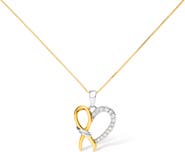 Haus of Brilliance 10K Yellow Gold Plated Silver 1/5 Cttw Diamond Ribbon Heart Pendant Necklace
