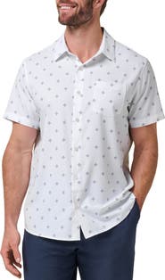 TravisMathew Techwoven Seaside Print Short Sleeve Performance Button-Up Shirt