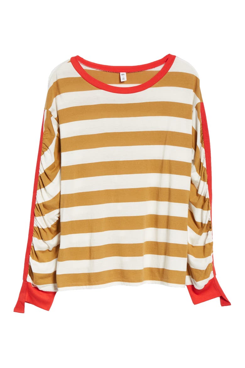 Cinch Sleeve Stripe Tee, Alternate, color, BROWN CATTAIL IRENE STRIPE