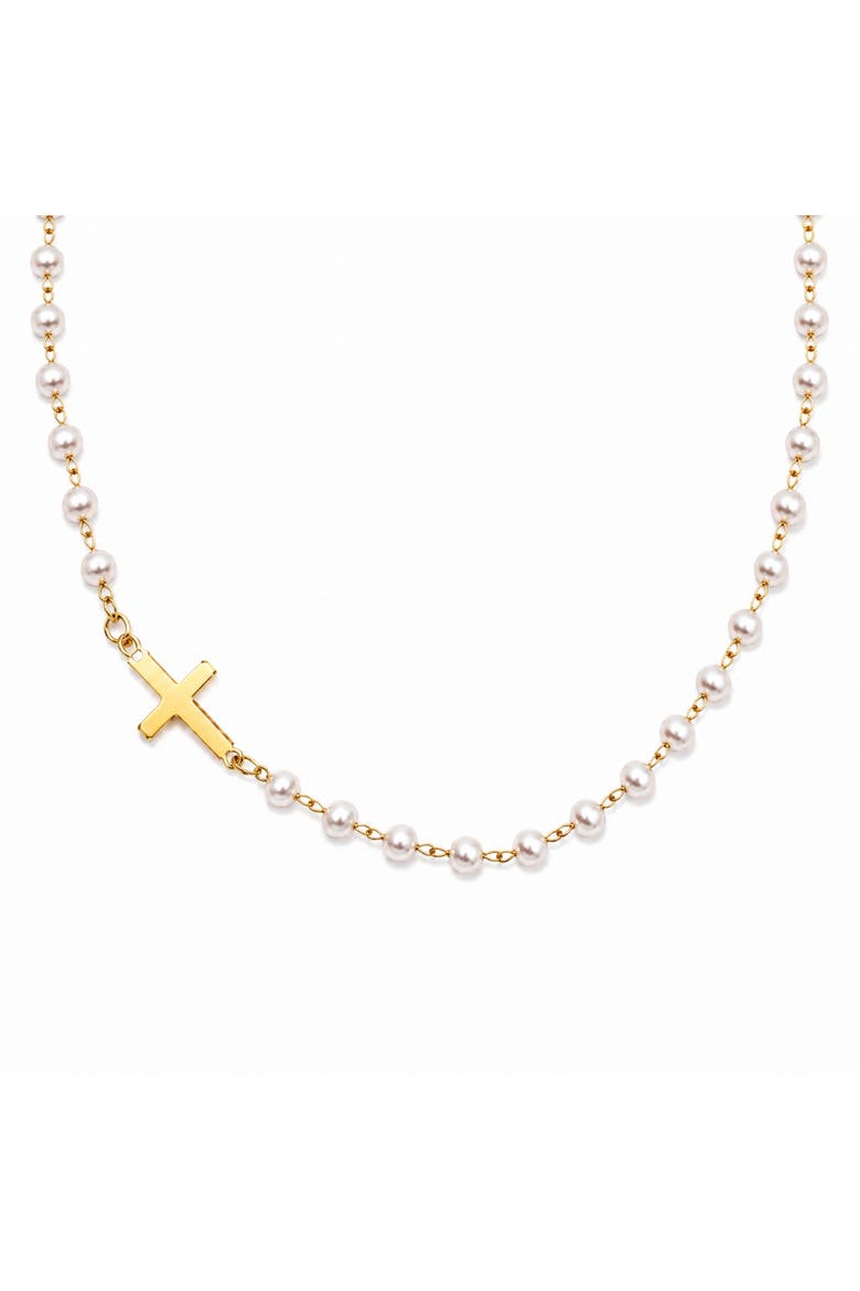 Gold Tone Cross Beaded Station Necklace, Main, color, Gold