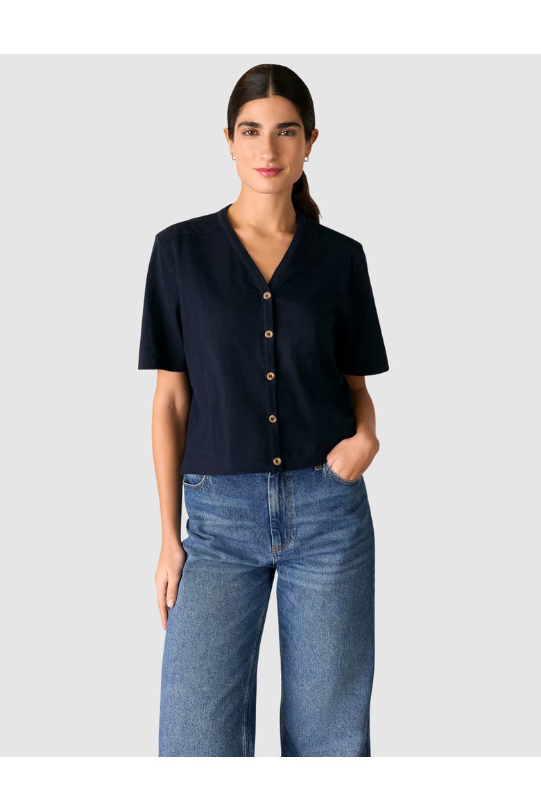 Ella V-Neck Button Through Top, Main, color, Navy
