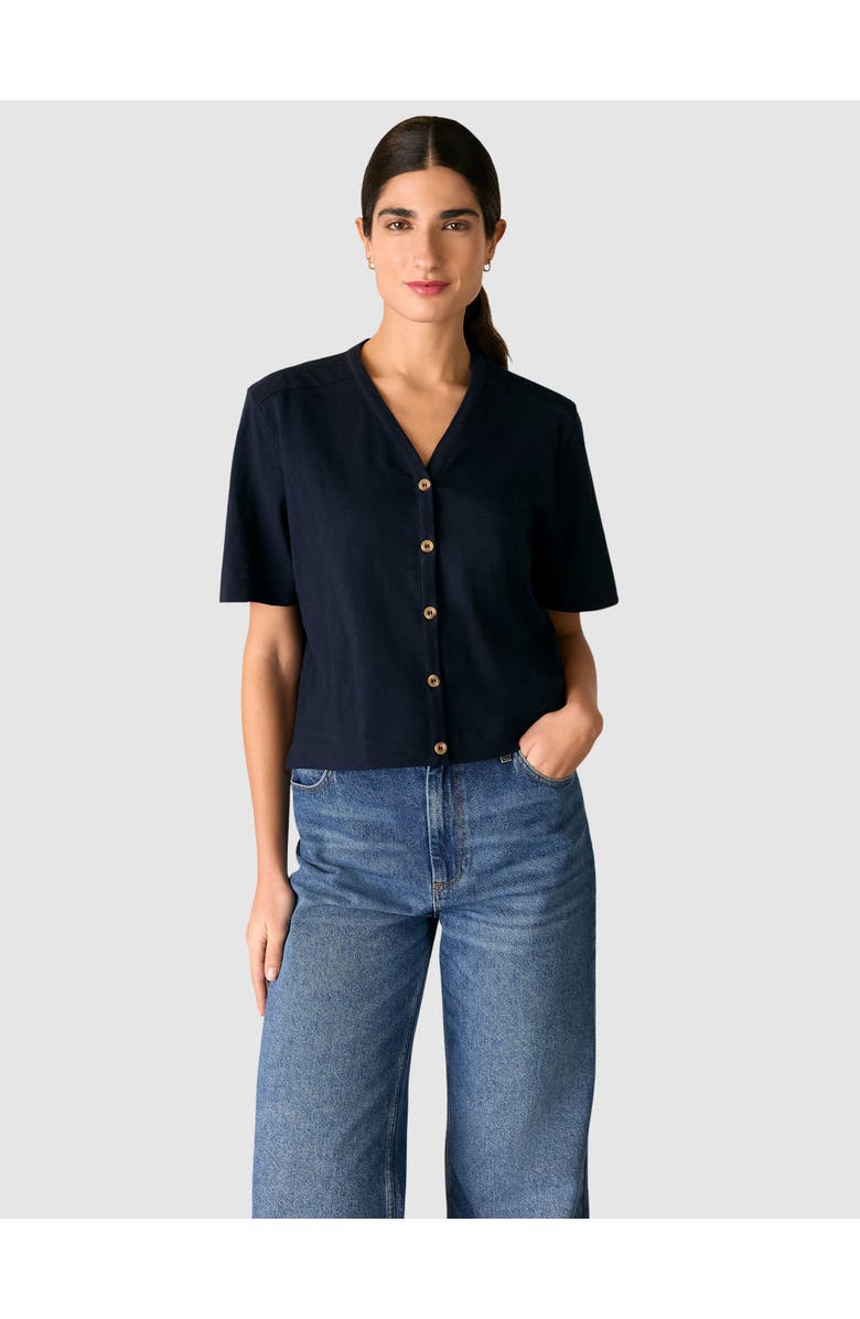 22454328 Ella V-Neck Button Through Top, Main, color, Navy