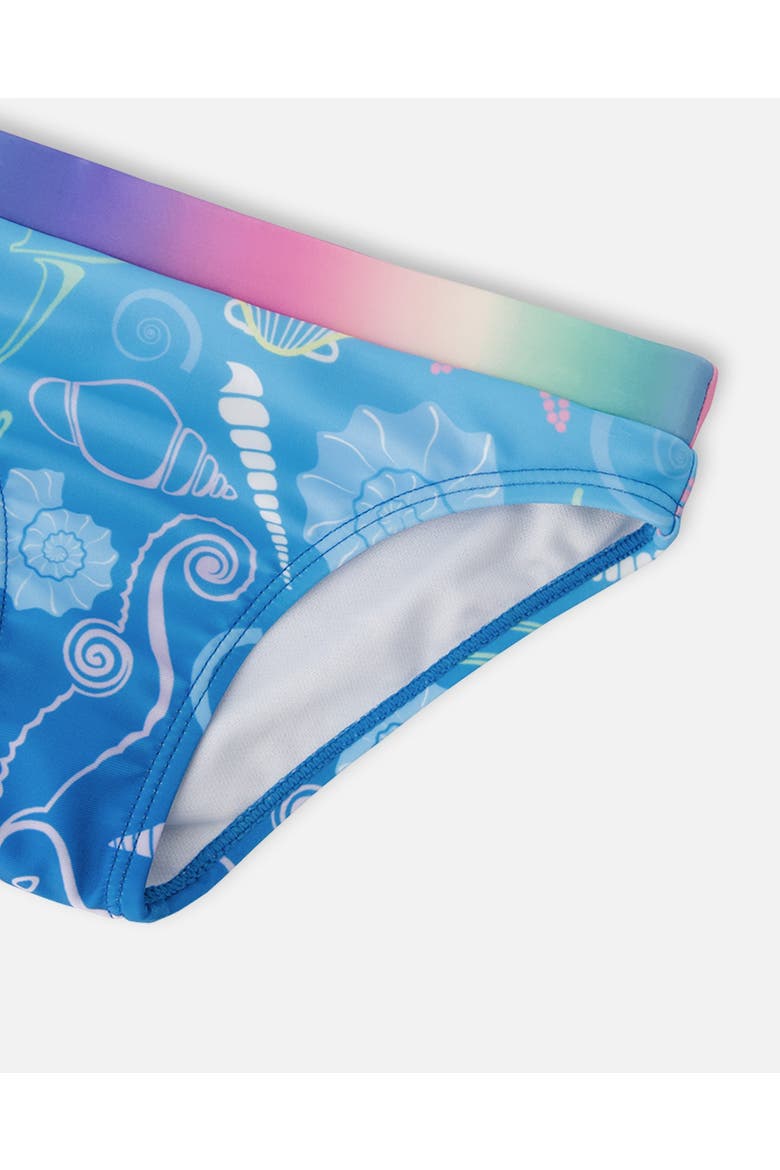Two-Piece Sporty Crop Top Shell Swimsuit, Alternate, color, Blue Seashell Print