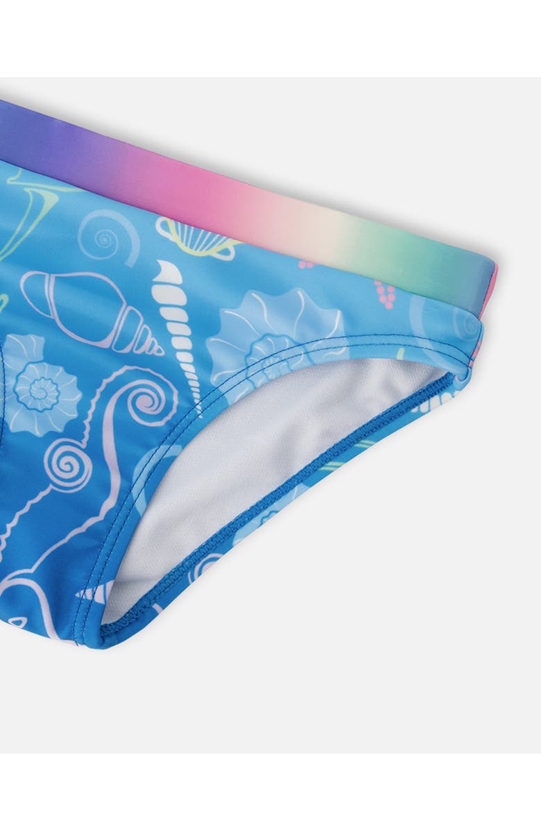 Deux par Deux Two-Piece Sporty Crop Top Shell Swimsuit, Alternate, color, Blue Seashell Print