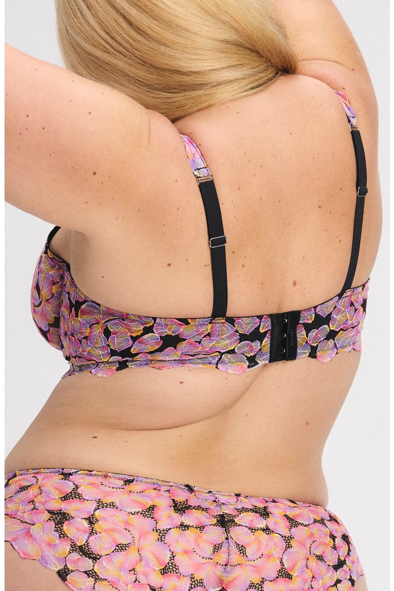 Sun Tide Floral Lace Unlined Balconette Bra, Alternate, color, BLACK CAVIAR