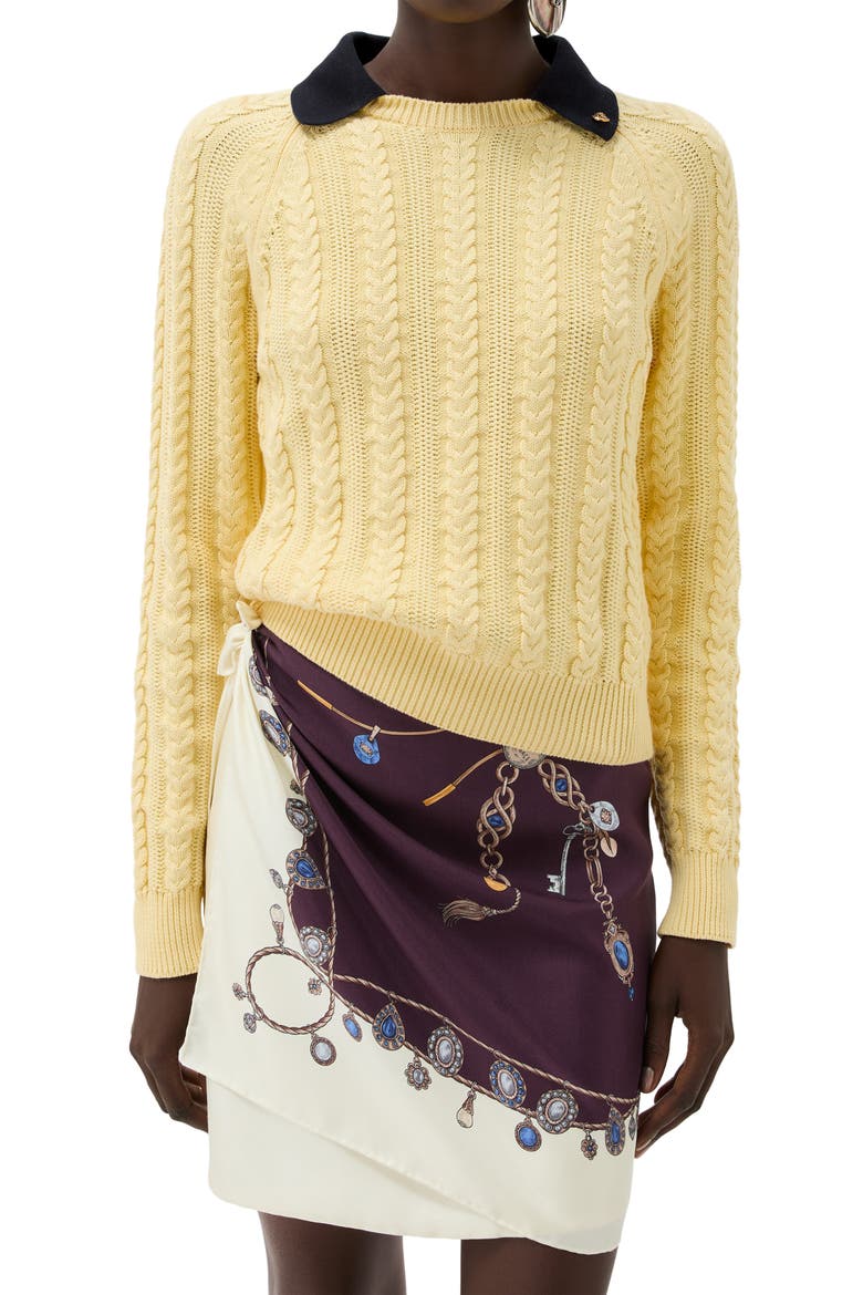 Cable Stitch Polo Sweater, Main, color, PALE YELLOW
