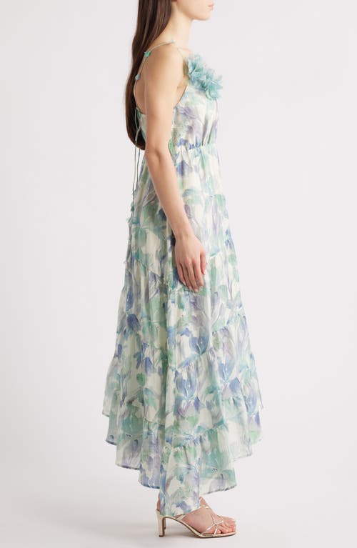 Lucy Paris Moret Floral Asymmetric Hem Dress In Blue