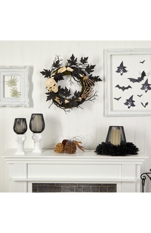 Nearly Natural Halloween Skull & Bone Wreath In Black