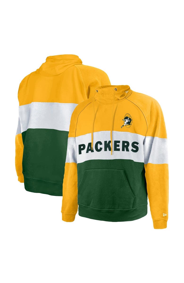New Era Men's New Era Green Green Bay Packers Big & Tall Throwback Colorblock Pullover Hoodie, Main, color, Green
