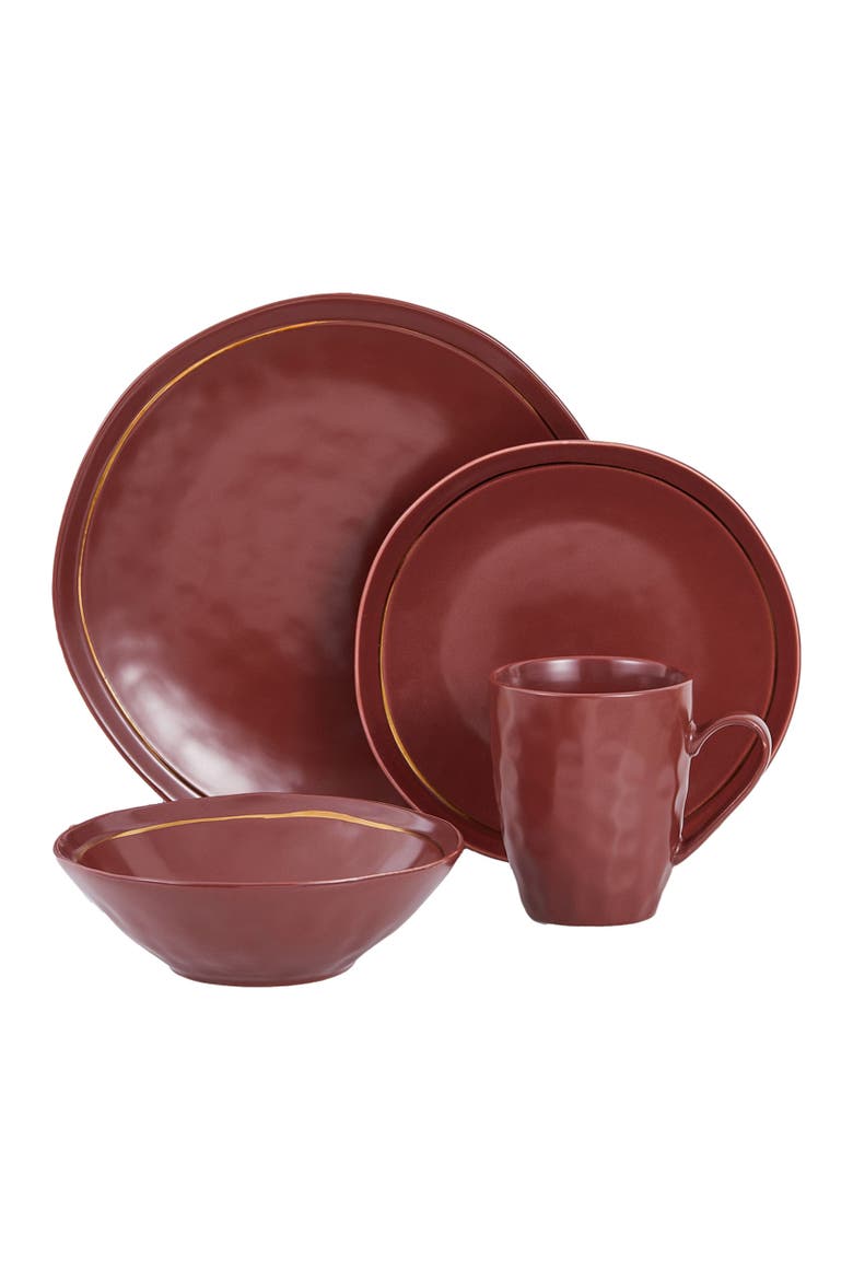 Clara Porcelain 16-Piece Dinnerware Set, Alternate, color, Burgundy