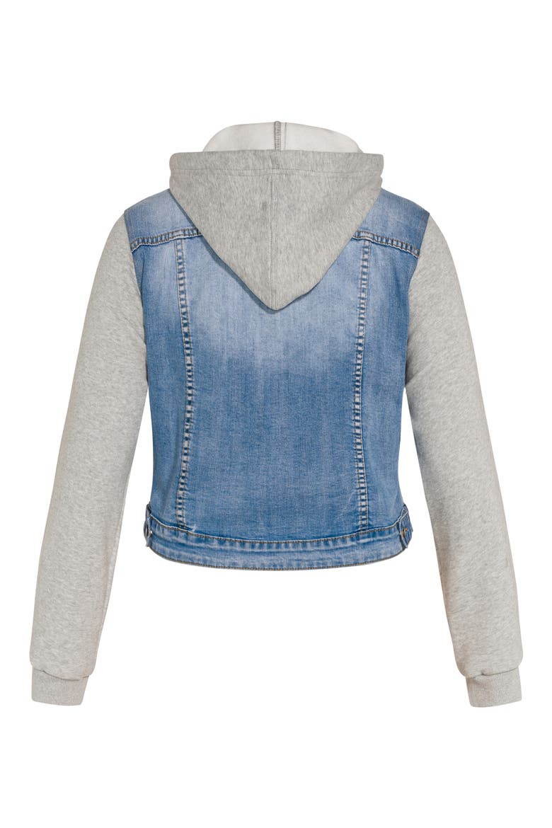 Denim & Fleece Hooded Crop Jacket, Alternate, color, LIGHT WASH