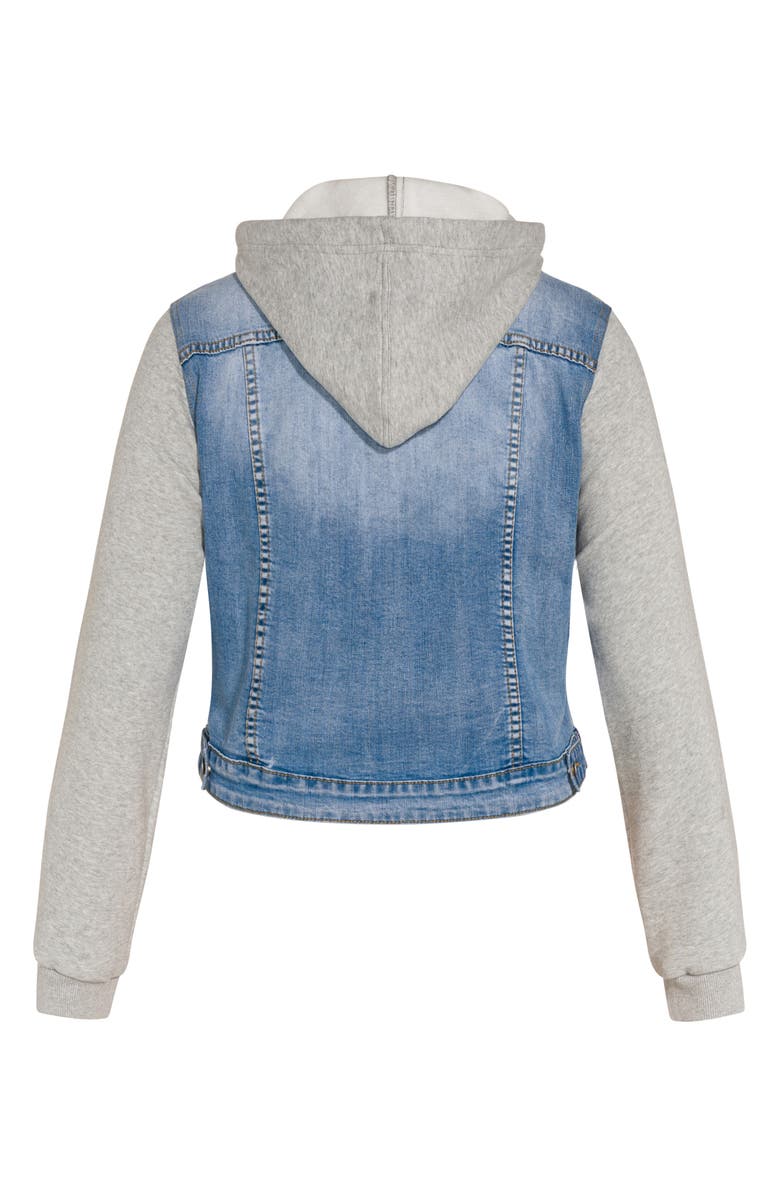 City Chic Denim & Fleece Hooded Crop Jacket, Alternate, color, Light Wash